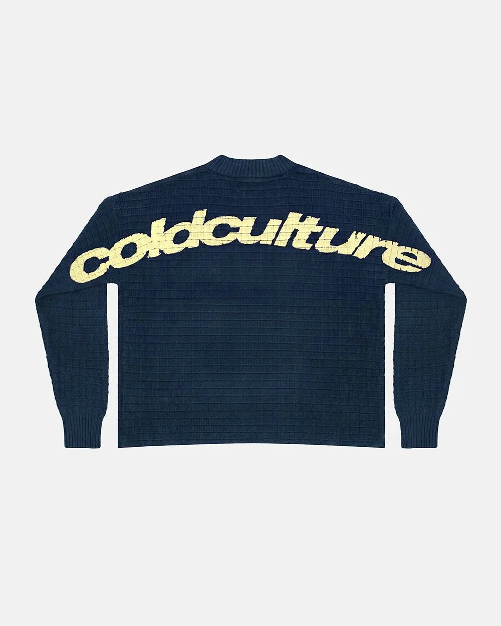 Cold Culture crunchy waffle knit navy and yellow