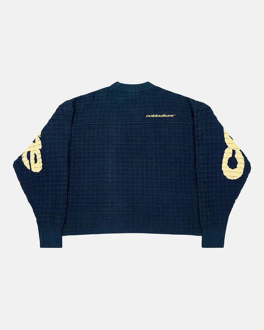 Cold Culture crunchy waffle knit navy and yellow