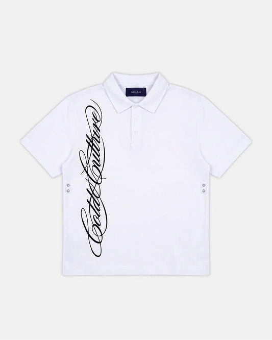 Cold Culture tartan script polo white