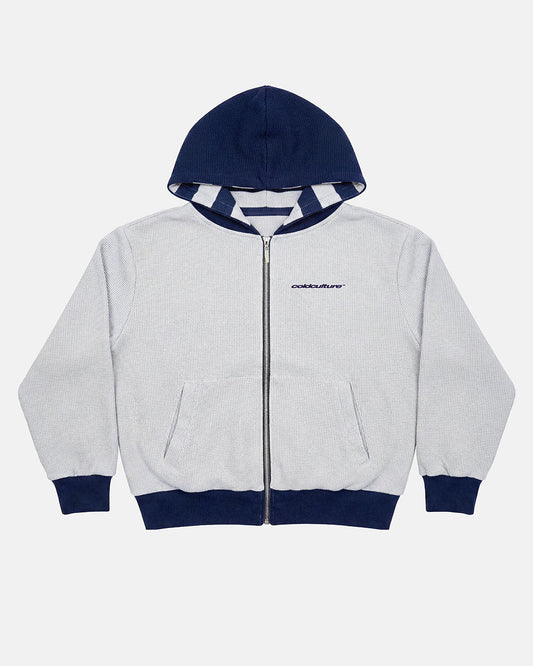 Cold Culture untrue waffle reversible zip hoodie blue